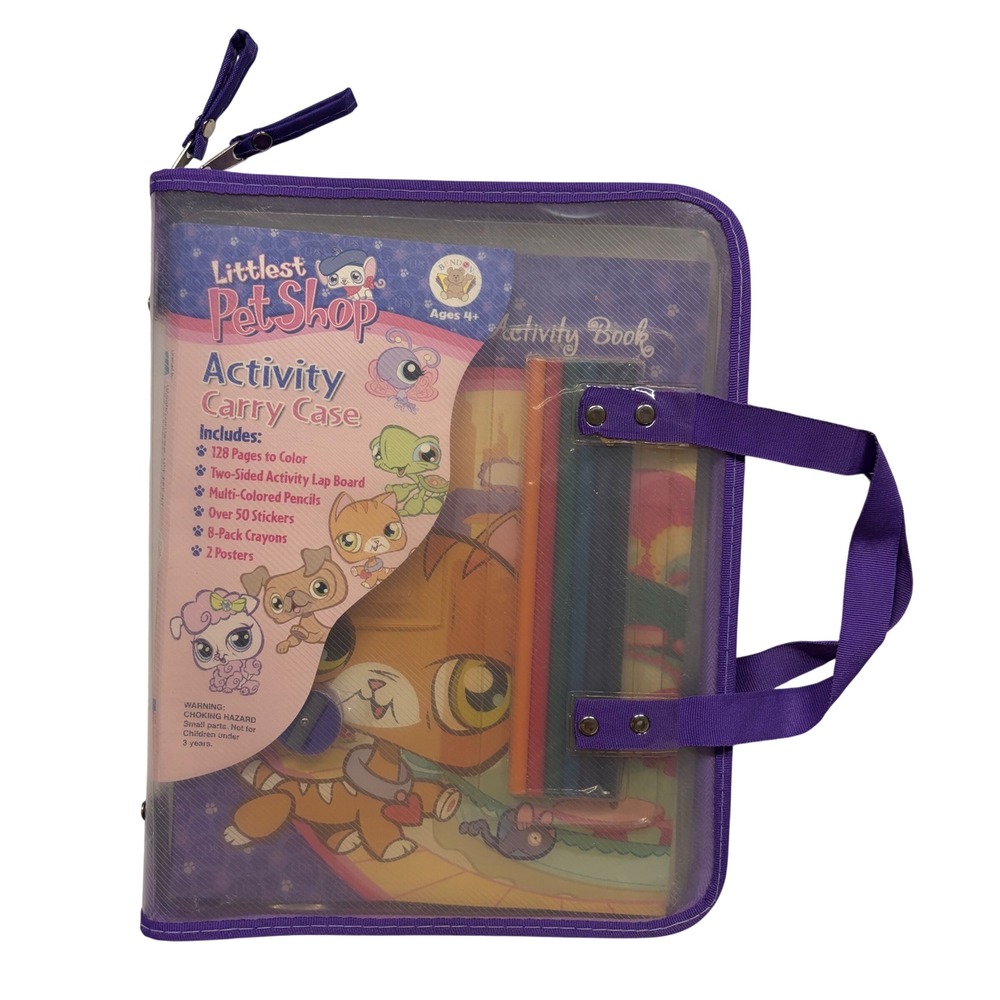 Littlest Pet Shop Activity Carry Case Set Coloring Book Stickers Pencils Purple
